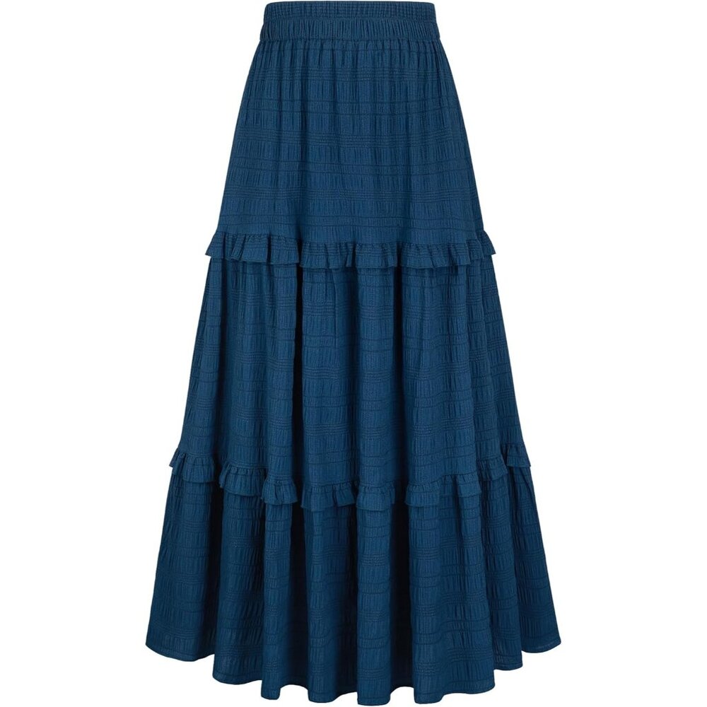 Women Sapphire Casual Elegant A Line Flowy Ruffle Tiered Long Pockets Maxi Skirt - Picture 1 of 5
